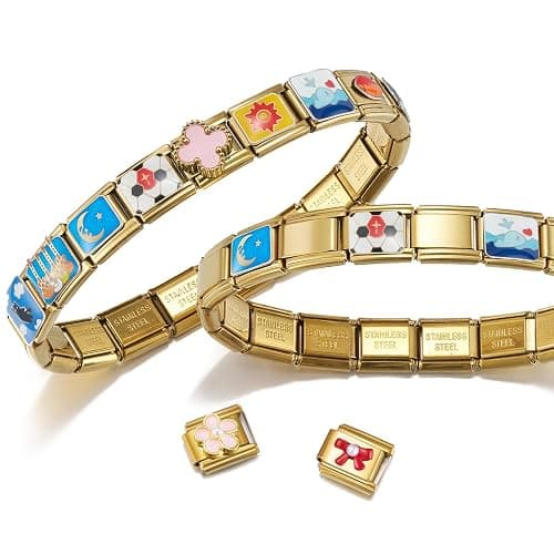SWEETV Stainless Steel 18 Link Polish Italian Charm Bracelet with 1Pcs Starter Brascelet, 9Pcs/20Pcs Charms and Opening Tools, Classic 9mm Modular Charm, Personalized Jewelry Gift thumbnail 3