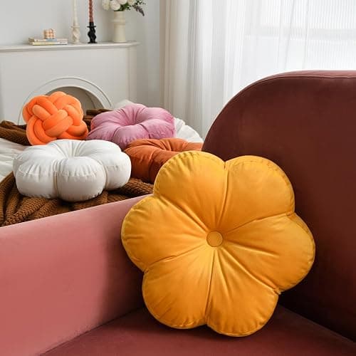 Xuyier Flower Pillow, Flower Shaped Pillow with Velvet for Couch Bed Chair Sofa, Home Decor Floor Seating Cushion Cute Throw Pillows for Living Room Bedroom (15 Inches, Gray Pink) thumbnail 4