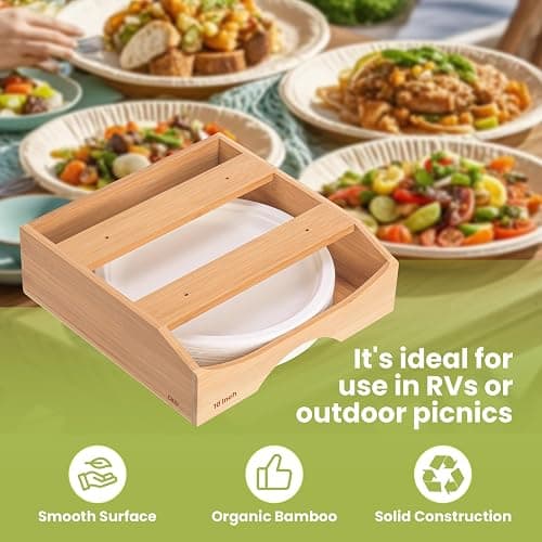 10-inch Paper Plate Dispenser Under Cabinet, Bamboo Paper Plate Holders, Kitchen Counter Vertical Plate Dispensers Holders Countertop Caddy(For 10-inch Plates, Bamboo) thumbnail 6