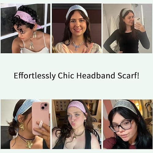 RFQMNO 4/5/6 Pack Hair Scarf for Women, 35"x2.36" Lightweight Silk Headband, Purse & Bag Scarves Gift Collection thumbnail 4