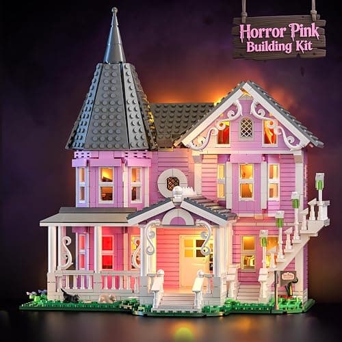 Pink Palace Apartment Building Set with Lights, 1349PCS Halloween Haunted House Blocks Compatible with Lego, Christmas Birthday Gifts for Kids & Collectors Aged 8+ thumbnail 2