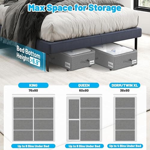 Under Bed Storage with Wheels, 2-Pack 6.7" Height XL 50L Rolling Storage Bins, Quick Assembly Underbed Shoe Storage Containers with Clear Lid & Label, Dorm Under bed Drawers for Clothes, Shoes, Grey thumbnail 9