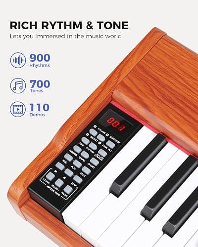 Fesley Weighted Piano Keyboard 88 Keys: Full Size Electric Keyboard Piano for Beginners, Portable 88 Key Keyboard with Daul Speaker,Sustain Pedal,Power Adapter,Support Bluetooth,USB MIDI,FEP300, Brown thumbnail 2