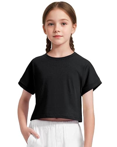 NUMYEAN Girls Crop Tops Short Sleeve T-Shirts for Girl Crew Neck Basic Tee Size 7-14 Years - Image 1