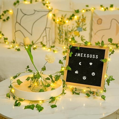 JMEXSUSS 33Ft Vines with Lights Battery Operated, 100 LED Ivy Vines with Fairy Lights Leaf with Remote for Bedroom Wall Room Wedding Birthday Party Decoration(Warm White) - IVY-Battery thumbnail 6