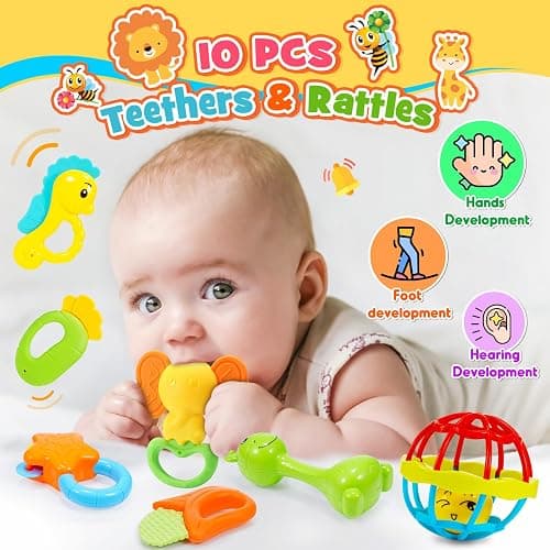 Wootoyz Baby Toys for 0 3 6 9 12 Months Rattle Toys with Storage Box,Newborn Toys for 0-12 Months Infant Toys Wrist Socks Set 0-6 Months Baby Teething Sensory Toys for Babies 6-18 Months Newborn Gift thumbnail 3