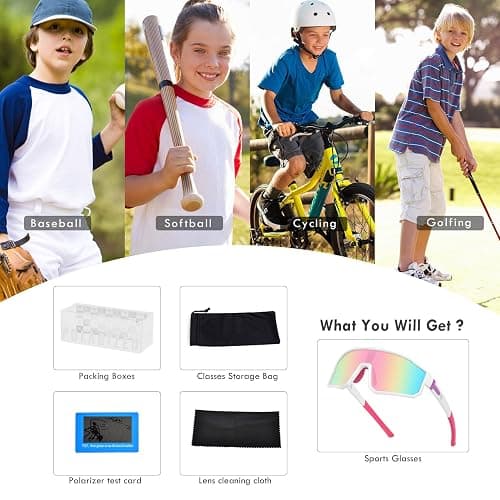 MVPTGRS Youth Baseball Sunglasses for Boys Girls Age 8-14 TR90 Frame Kids Sport Sunglasses for Softball Cycling Baseball Golf thumbnail 7