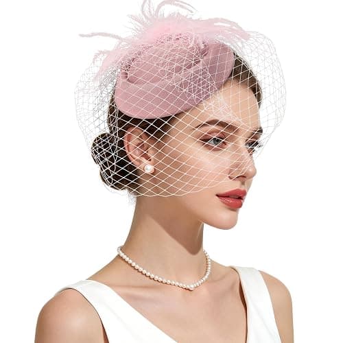Revkokmx Fascinator Hat Veil Feather Fascinator Tea Party Bridal Wedding Veil Retro Hat Pillbox Hat - Image 1