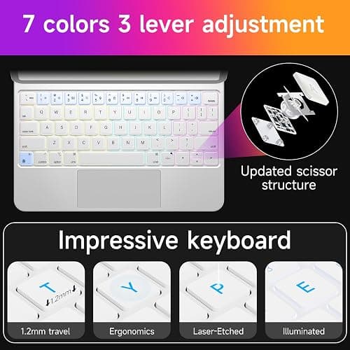 HOU Keyboard Case for iPad Air 11 inch 2025 (M3)/2024 (M2)&iPad Pro 11 Inch(4th/3rd/2nd/1st) Gen 2022,iPad Air 5th&4th Generation Case with Keyboard,Magic-Stand, Multi-Touch Trackpad,Backlight,White thumbnail 6