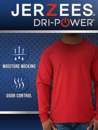 Jerzees Mens Dri-Power Cotton Blend Long Sleeve Tees, Moisture Wicking, Odor Protection, UPF 30+, Sizes S-3x thumbnail 5
