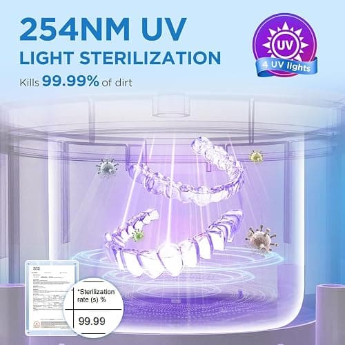 Dental Ultrasonic Retainer Cleaner Machine: 45kHz Dental Cleaning Pod with Digital Timer & 200ML, Cleaning for Dentures, Mouth Guards, Aligners, Night Guards, Braces, Toothbrush Heads & Jewelry, White thumbnail 4