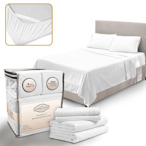 Abeero Home Queen Sheet Set - Luxury Hotel Bed Sheets - Soft Cooling Sheets with Elastic Corner Straps - Deep Pockets Microfiber Bedsheet - Bedding Sheet & Pillowcases - 4 Piece (Queen Size, White) - Image 1