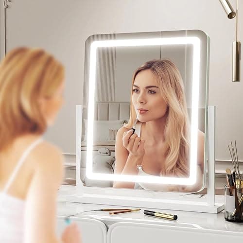 Gvnkvn Lighted Makeup Mirror, Hollywood Vanity Mirror with Lights, Three Color Lighting Modes, and 5X Magnification Mirror, Smart Touch Control, 360°Rotation (17.2in. White) thumbnail 4