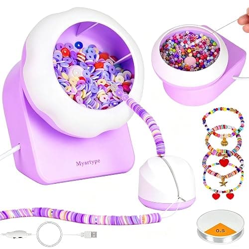 Clay Bead Spinner and Seed Bead Spinner, 2-in-1 Electric Bead Spinner for Jewelry Making, Bracelet Spinner and Necklace Making Machine with Bead Needles and Thread (Pastel Purple) - Image 1