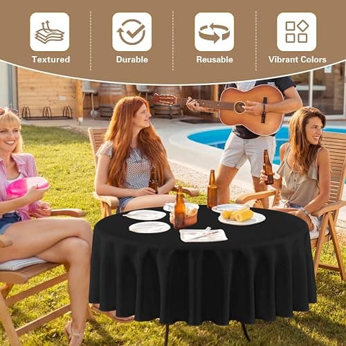 sancua 90 Inch Round Tablecloth Black, 8 Pack - Circle Polyester Fabric Table Cloth for Wedding Party Reception Banquet Birthday, Washable Formal Table Cover (Fit 30-72 Inch Tables) thumbnail 4
