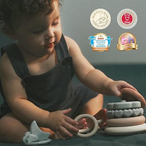 Moonkie Stacks of Circles Soft Teething Toy Educational Learning Stacking Ring Toys for Babies, 7 Piece Set thumbnail 4