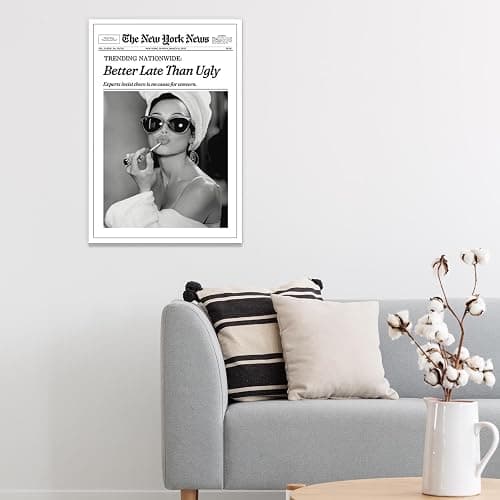 FBKDVC Funky Girl Ästhetisches adrettes Poster, trendiges schwarz-weißes Leinwandbild, Wandkunst "Better Late Than Ugly", Zeitungs-Kunstdruck für Badezimmer, Mädchen, Wohnheim, Wohnung, Zimmer, 30,5 x thumbnail 4