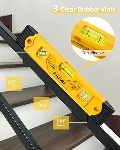 Torpedo Level Magnetic, Firecore 9 Inch Shockproof Small Leveler Tool with 3 Bubble Spirit Level 45 90 180 Degree, Construction Levelers for Hanging Pictures Install Shelf Home Renovation thumbnail 5