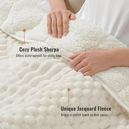 Uttermara Weighted Blankets for Adults, Queen Size 15lbs 60x80 Inches | Soft Warm Sherpa Fleece; Machine Washable; Filled with Glass Beads; Fuzzy Heavy Plush Throw for Sleep and Calm; Cream White thumbnail 2