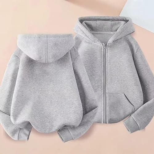 Girls Sweatshir Zipper Long Sleeve Fleece Hoodies Solid Hooded Sweatshirts Fashion Fall Pullover Sweaters With Pockets thumbnail 2