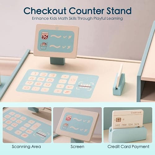 ROBUD Grocery Store Playset, Kids Play Store, Wooden Supermarket Playset with Cash Register, Chalkboard, Vending Machine, Coffee Machine, Oven, Play Food Accessories, Gift for Boys Girls 3+ thumbnail 4
