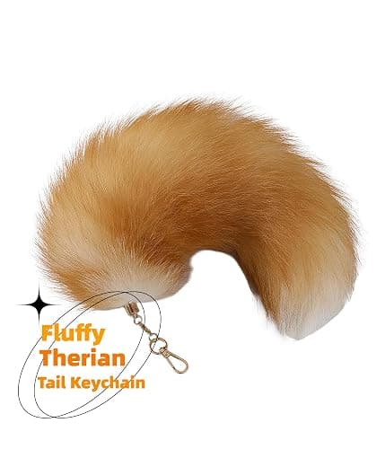 Fluffy Fur Wolf Tail Keychain Black Red Purple Fox Tail Key Chain Cosplay Toy Costume Keyring for Women (Orange) thumbnail 2