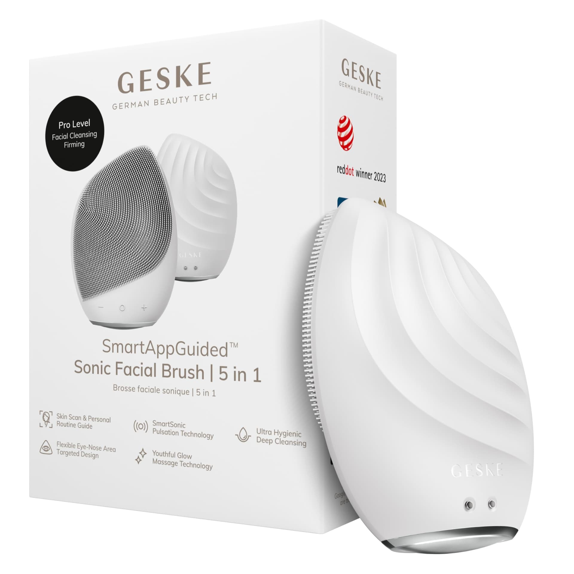 GESKE | Cepillo facial SmartAppGuided™ 5 en 1 | Cepillo de limpieza facial eléctrico | Cepillo de silicona suave | Limpieza facial profesional | Dispositivo de limpieza facial | masajeador facial - Image 1