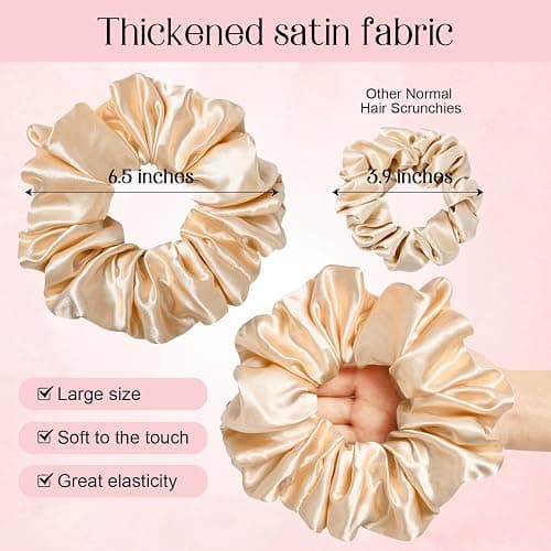 CEELGON Large Silk Satin Scrunchies for Women Big Scrunchies Jumbo Satin Hair Ties Oversized Hair Scrunchies for Thick Curly Hair Pack of 6 (Black,Champagne,Brown,Gold) thumbnail 2