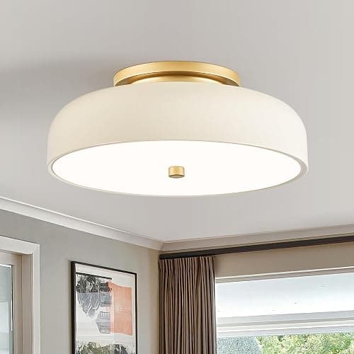 ONESMING Dimmable LED Ceiling Light Fixture, 2700K-6000K 5CCT Modern Mid-Century Semi Flush Mount Ceiling Light, Cream White Close to Ceiling Lamp for Kitchen, Laundry Room, Bedroom, Hallway, 11.8in - Image 1