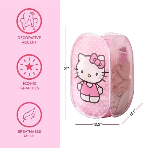 Sanrio Hello Kitty Pop-Up Hamper,Collapsible Laundry Basket with Durable Handles,Lightweight Storage Bin for Kids' Bedroom, Nursery, or Playroom,Pink thumbnail 3