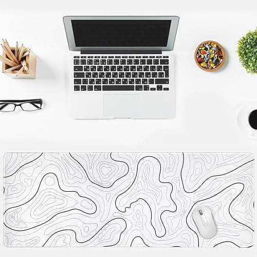 Large Gaming Mouse Pad, Topographic Mouse Mat for Gaming Mousepad Office, Long XL Mouse Pads Keyboard Pad for Computer Laptop 31.5''x11.8'' Desk Mat (White) thumbnail 4