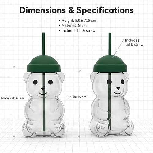 Carorioxy Glass Bear Cup With Straw Lid Teddy Hat Coffee Mug Cups And Jar Glasses Drinking Shaped Straws Honey Tumbler Iced Clear Drink Sippy Bearcup Bottle Water Cute Jars Green Vasos Lids (1) thumbnail 4