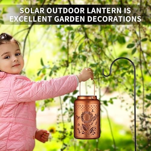 Solar Lanterns Outdoor Waterproof Hummingbird Garden Decor Christmas Gifts for Women Mom Grandma Hanging Lights Metal Decoration Outside for Yard, Patio,Backyard,Porch(Dragonfly and Sunflower) thumbnail 5