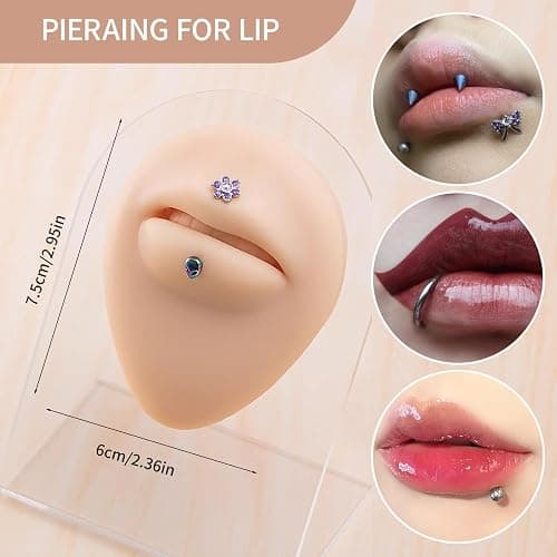Piercing Kit Silicone Model Body Part Displays Set, 8pcs Soft Body Piercing Practice Model Kit with Display Holder,Soft Fake Tongue Mouth Nose Eye Navel Ear 5D Model Training Tool Kit for Piericng thumbnail 3