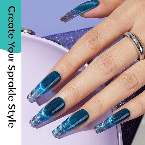 modelones Cat Eye Gel Nail Polish, 6 Colors Christmas Glitter Red Green Purple Blue Gel Polish Set with Magnet Sparkle Galaxy Series Nail Gel Polish Kit Soak Off Led Nail Art Manicure Salon DIY Gifts thumbnail 3