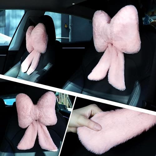 Macarrie 2 Pcs Car Neck Pillow Plush Butterfly Bow Car Headrest Pillow Comfortable Seat Neck Support Cute Car Head Rest Accessories for Driving Travel Driver Chair Girl Style Interior Decor(Pink) thumbnail 4