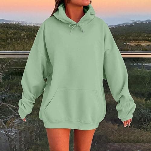 Weighted Hoodie Women Plain Drop Shoulder Weighted Hoodie Y2K Hooded Sweatshirt Pullover Tops Fall Winter Clothes thumbnail 2