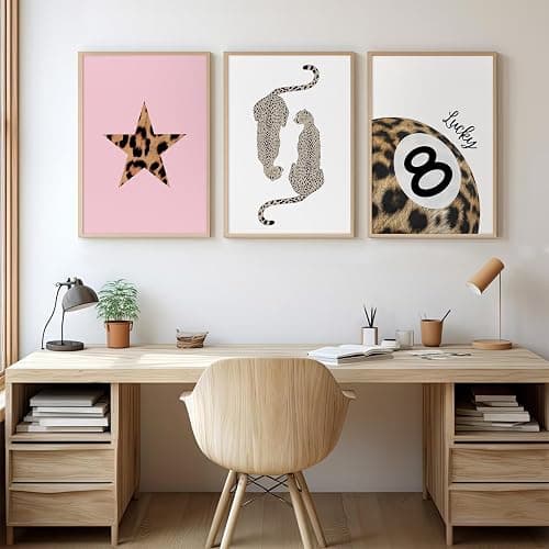 Leopard Wall Art Cheetah Canvas Prints Lucky 8 Ball Wall Decor Fashion Leopard Poster Aesthetic Pictures Trendy Cheetah Painting Preppy Artwork for Living Room Bedroom 16x24 Inch Unframed Set of 3 thumbnail 4