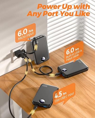 HAIARA Portable Charger 10000mAh Power Bank with 4 Built-in Cables,LED Display Compact and Battery Pack with Multiple USB Ports All-in-One Travel Charger for iPhone,Android and Other Devices-Black thumbnail 6