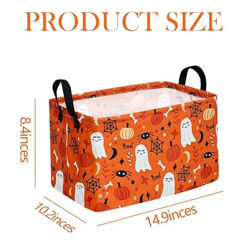 DUYIY Rectangle Pumpkin Ghost Pattern Gift Storage Basket Home Shelf Storage Basket Organizer Box Clothes Laundry Hamper Nursery Basket Laundry Basket with Handles thumbnail 3