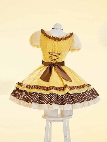 miccostumes Women's Cute Polka Dot Print Dress with Apron & Hat thumbnail 3