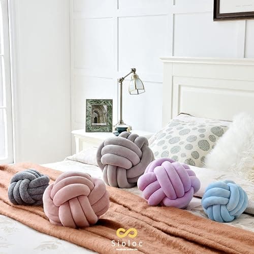 Sioloc Soft Knot Ball Pillows,Round Throw Pillow Cushion Home Decoration Plush Pillow,Throw Knotted Pillow Handmade Round Plush Pillow（10.6inches,Grey） thumbnail 3