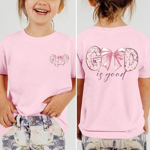 Wedsadl Girls Cute Christian Bow Shirt God is Good Jesus Shirts for Kids Graphic Tee Faith Bible Verse Religious Cotton Tops thumbnail 5