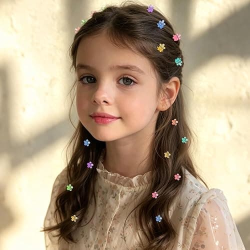 SAOROPEB 100Pcs Mini Flower Hair Clips, Colorful Hair Accessories (Glitter) | Cute Claw Clips, Tiny Small Barrettes, Bangs Strong Grip, for Women Girls thumbnail 4