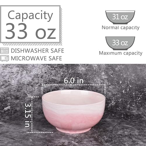 Bosmarlin Marbling Ceramic Soup Bowl Set of 4, 33 Oz, Dishwasher and Microwave Safe (33 Oz, A-Pink Marbling) thumbnail 3