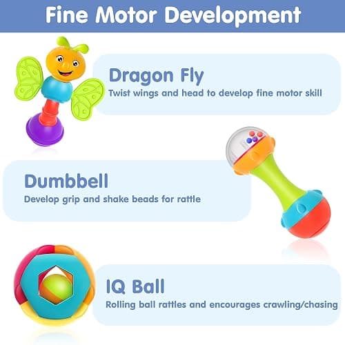 iPlay, iLearn 10pcs Baby Rattles Toys Set, Infant Grab Shake Rattle, Easy Hold Sensory Teether, Babies Development Learning Music Toy, Newborn Shower Birthday Gift 1 2 3 4 5 6 7 9 10 12 Month Boy Girl thumbnail 5