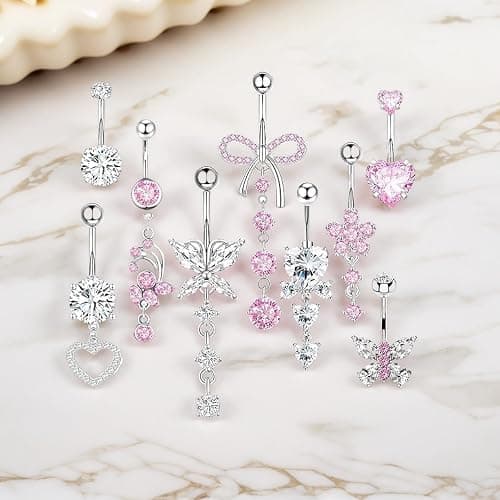 Eyezeeption Bauchnabelpiercing Chirurgenstahl, 9 Stück Piercing Bauchnabel Belly Piercing Bauchnabel piercing Set Nabelpiercing Bauchnabelpiercing Silber, Schmetterling Bauchnabel piercing Titan thumbnail 5