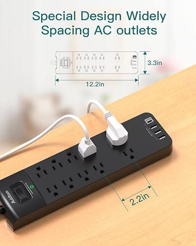 Power Strip - Addtam Surge Protector with 10 Outlets and 4 USB Ports, 6 Feet Extension Cord with Flat Plug, 2700 Joules, ETL Listed, Black thumbnail 4
