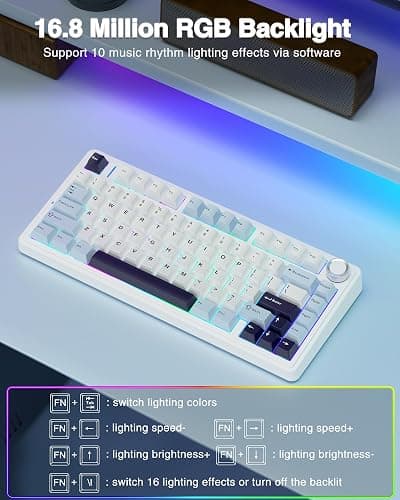 AULA F75 75% Wireless Mechanical Keyboard, Hot Swappable Creamy Keyboard, Pre-lubed Reaper Switches, 2.4GHz/Type-C/BT5.0, RGB Backlit Gaming Keyboards(White & Blue) thumbnail 6