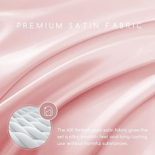 MR&HM Satin Bed Sheets, Full Size Sheets Set, 4 Pcs Silky Bedding Set with 15 Inches Deep Pocket for Mattress (Full, Light Pink) thumbnail 2